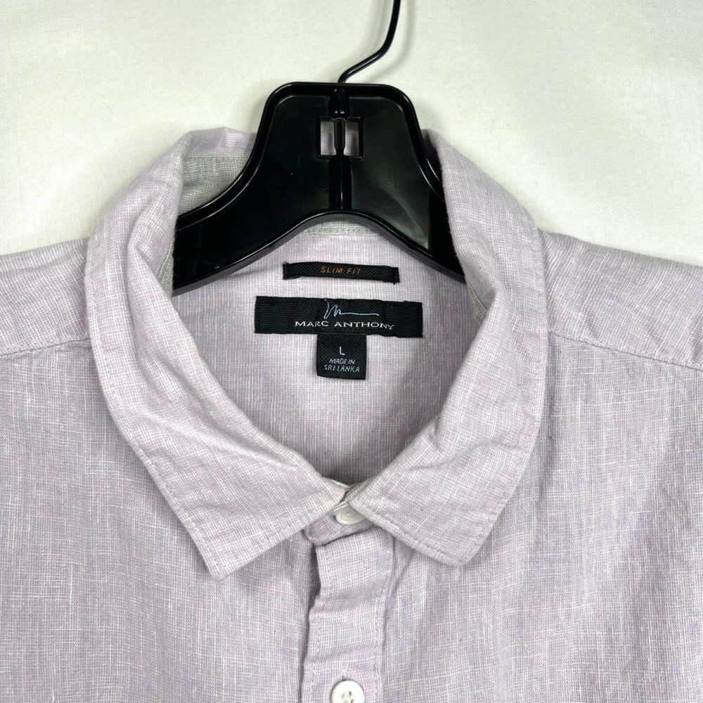 Marc Anthony‎ Lavender Linen Blend Button Down Mens L Slim Fit Long Sleeve Shirt